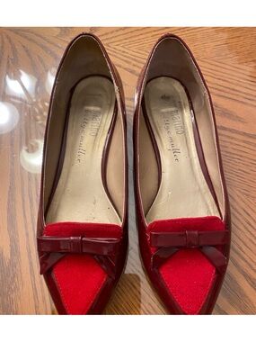Ann Marino Burgundy Patent & Red Suede Pointed Loafers